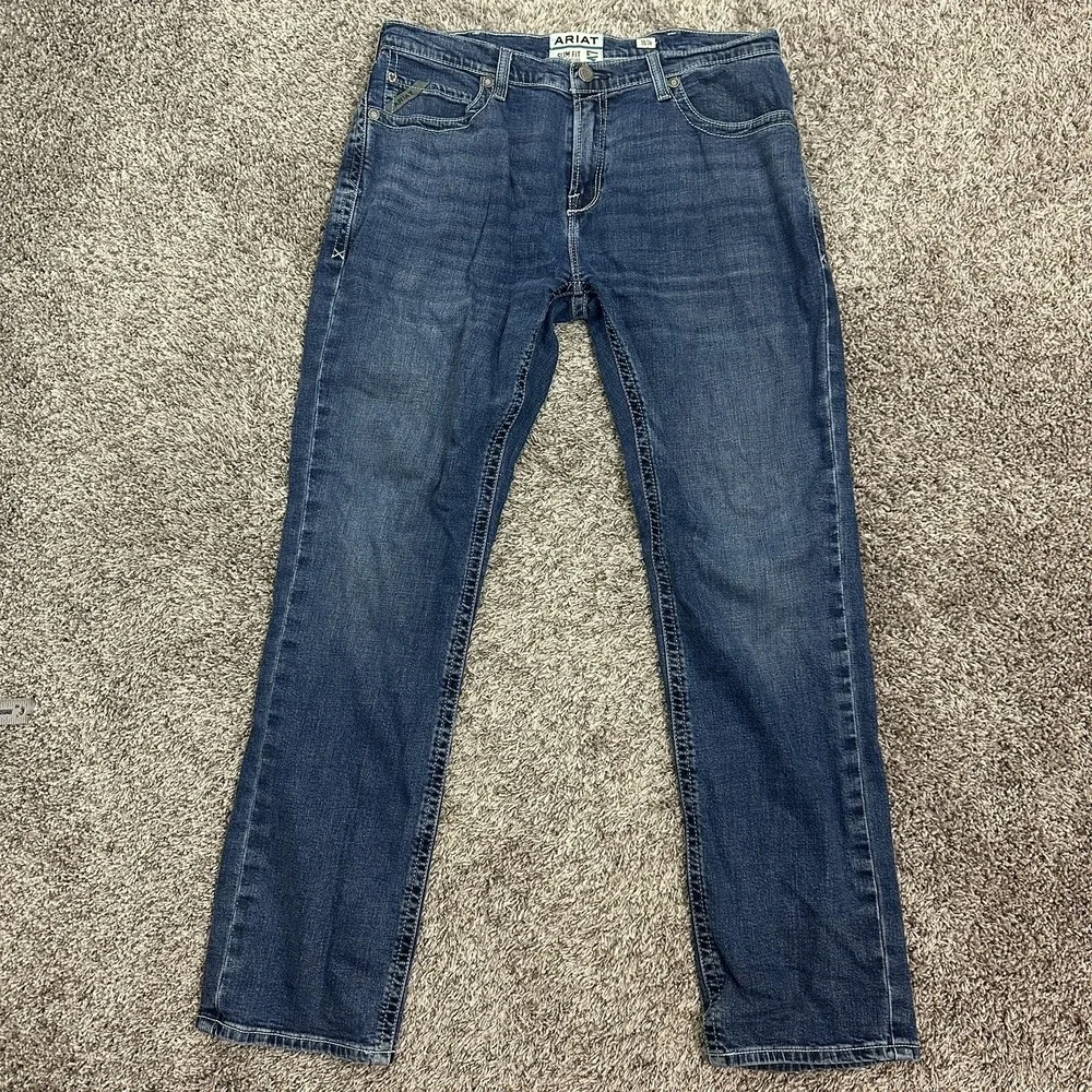 Ariat M7 Jeans Slim Fit Wesley Straight Leg 38x36 Dark Denim Cowboy Workwear